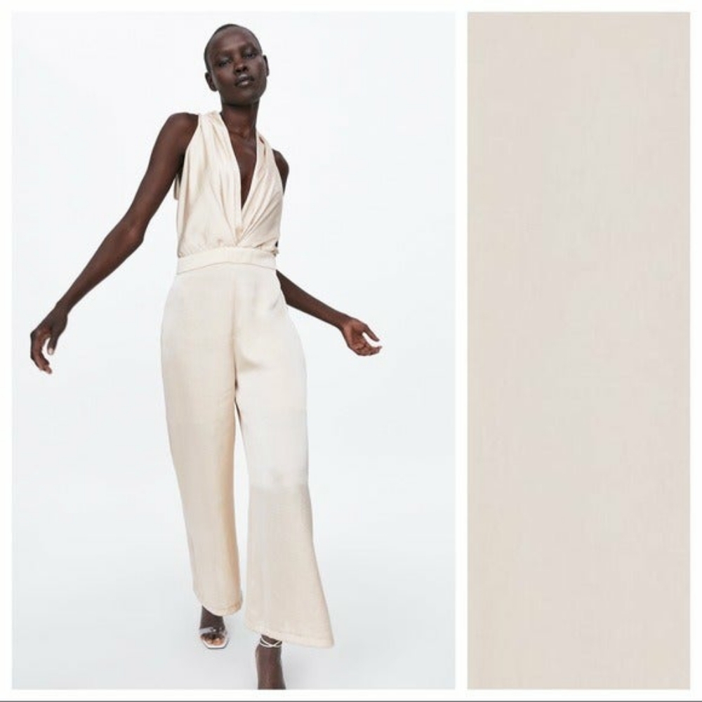 NWT. Zara Cream Sleeveless Jumpsuit - Picture 4 of 6